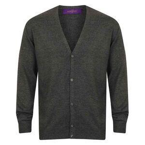 Henbury Mens Cotton Acrylic V Neck Cardigan / Grey Marl